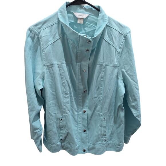 CJ Banks Jackets & Blazers - CJ Banks Size X 1x Aqua blue Twill Jacket cardigan zips snaps Long Sleeve EUC